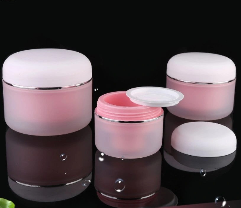 30ml 50ml 100ml Pink Color Matte Finish Frosted Container PP Plastic Skincare Cream Jar with Silver Ring