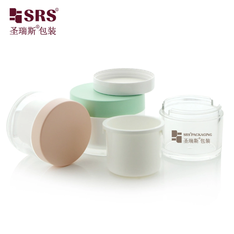 SRS Packaging Eco-freidly Reusable Refilled Round Clear Plastic Airless Cosmetic 15g 30g 50g 100g 240g Rechanged PCR PP inner Cream Jar