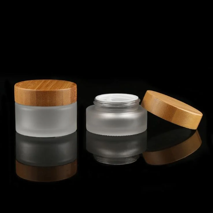 15g 30g 50g 100g Empty Custom Natural Clear Frosted Glass Bamboo Cosmetic Cream Jar with Bamboo Lid