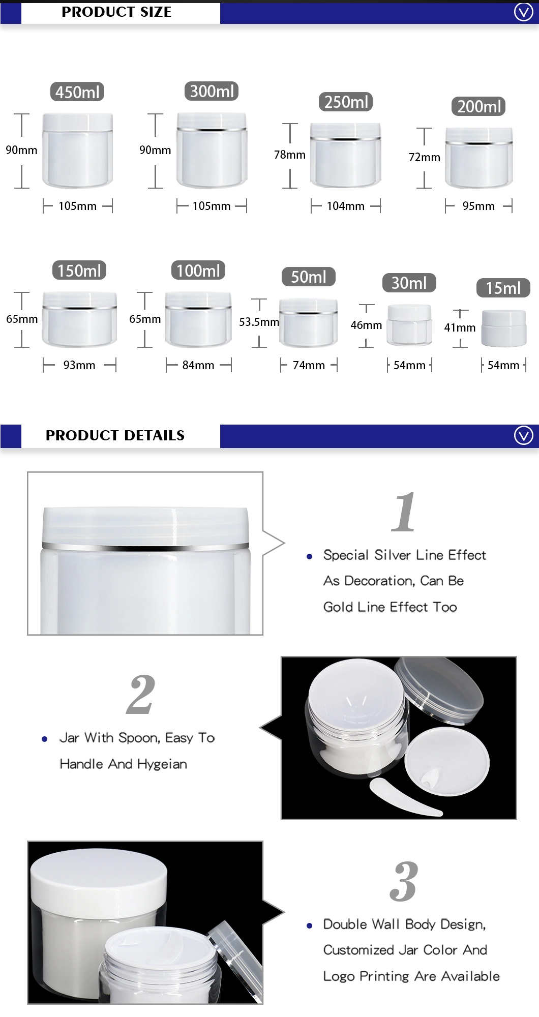 Wholesale 30g 50g 100g 250g 450g Round Pet Plastic Skincare Cosmetic Packaging Cream Jar